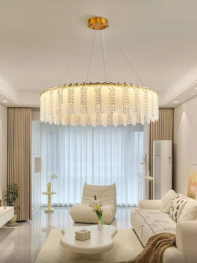 French Cream Wind Crystal Chandelier 2024 - Modern & Romantic Lighting for Living, Bedroom, Dining