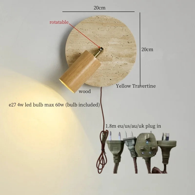 White Glass LED Wall Lamps Pull Chain Yellow Travertine Modern Bathroom Light