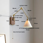 Wood LED Wall Light with Pull Chain Switch & Rotatable Amber Glass