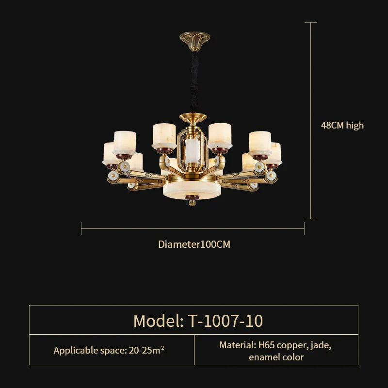 All Copper Jade Chandelier, Modern Chinese Style for Living Room, Bedroom, Dining Room.