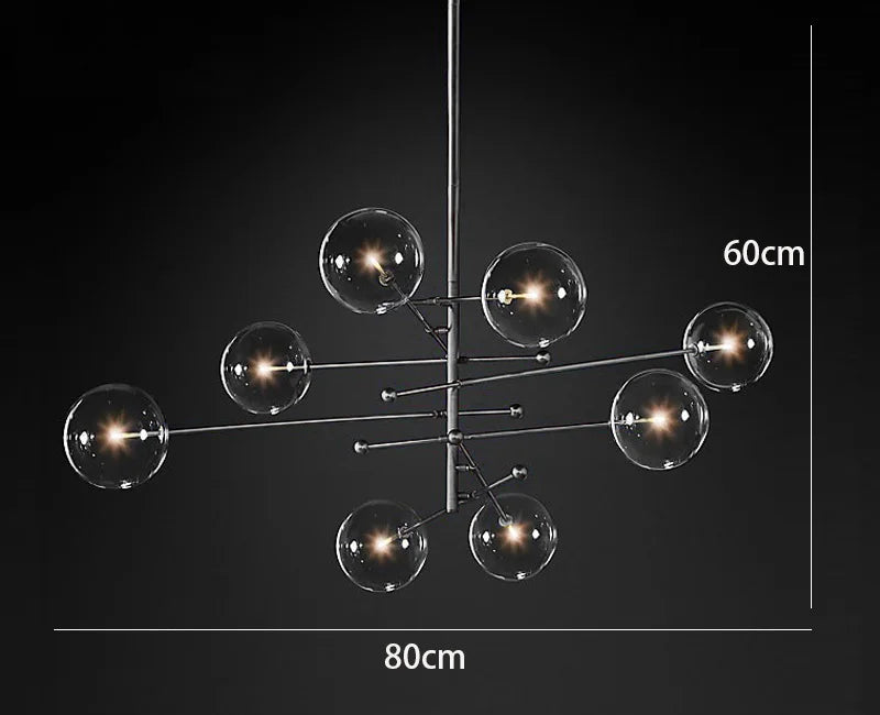 Black Gold Glass LED Chandelier for Living Room Bedroom Restaurant