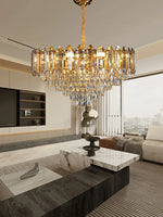 Gold Amber Crystal Chandelier Lights Modern Room Decor Hanging Lamp