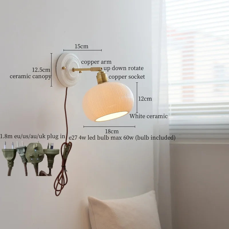 Afralia™ Ceramic Wall Sconce Light Copper Arm Nordic Minimalism Bedroom Bathroom Mirror