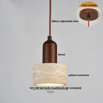 Yellow Travertine Wood Base LED Pendant Lights - Modern Adjustable Hanging Lamp