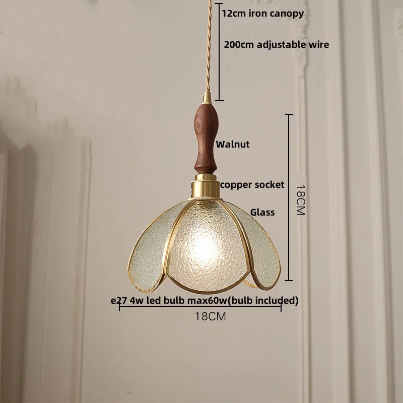 Walnut Wood LED Pendant Lamp with Cyan Glass Shade