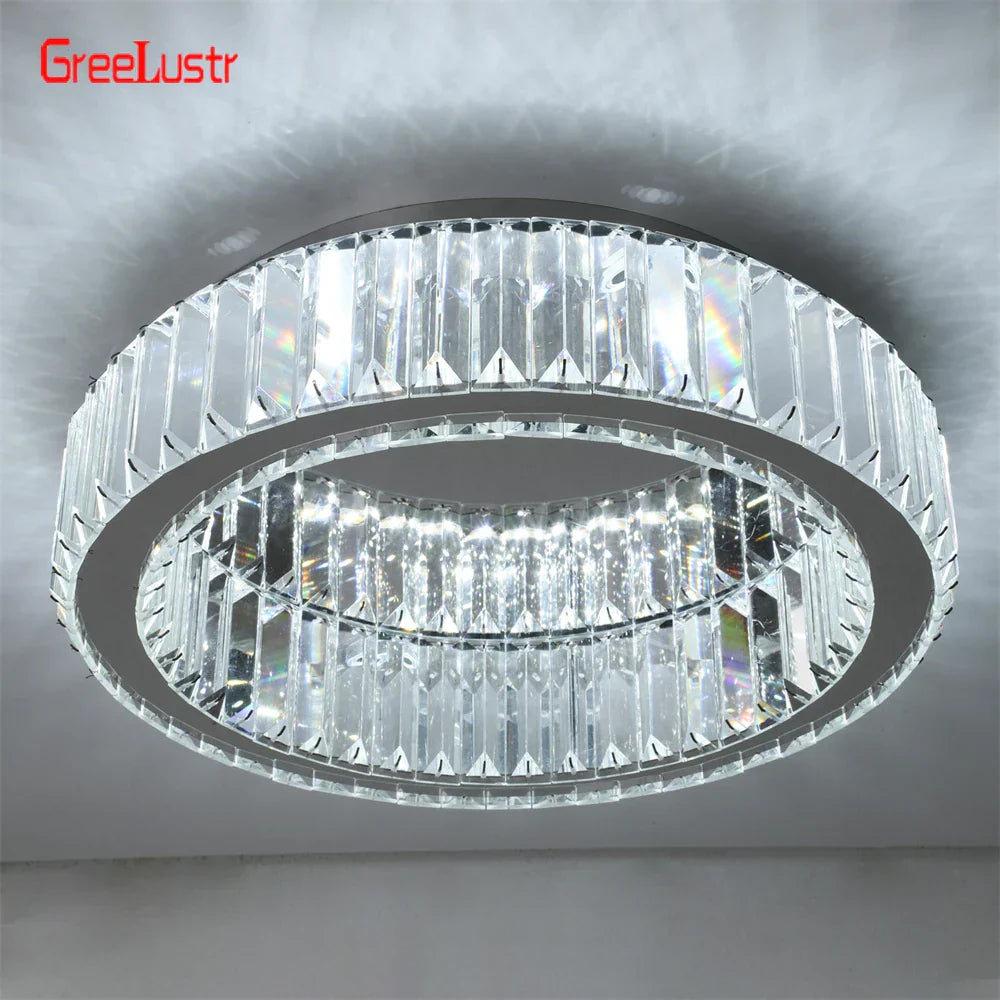 Big Crystal Round LED Chandelier Dimmable Ceiling Light with Remote