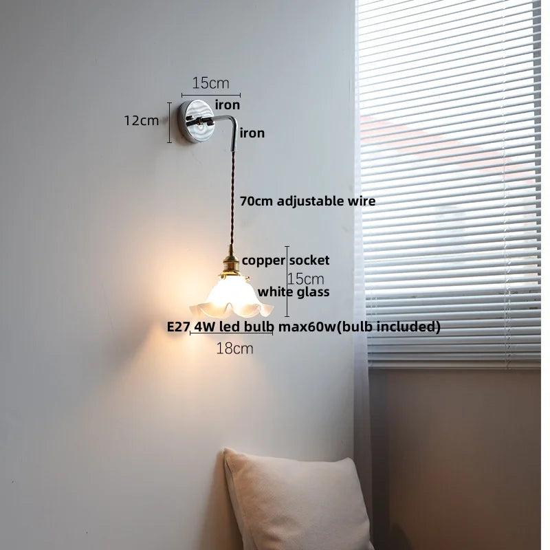 White Glass LED Wall Lights with Pull Chain Switch for Modern Decor