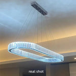Crystal Chandelier Pendant Lights Dimmable LED Oval Lustre Hang Lamp