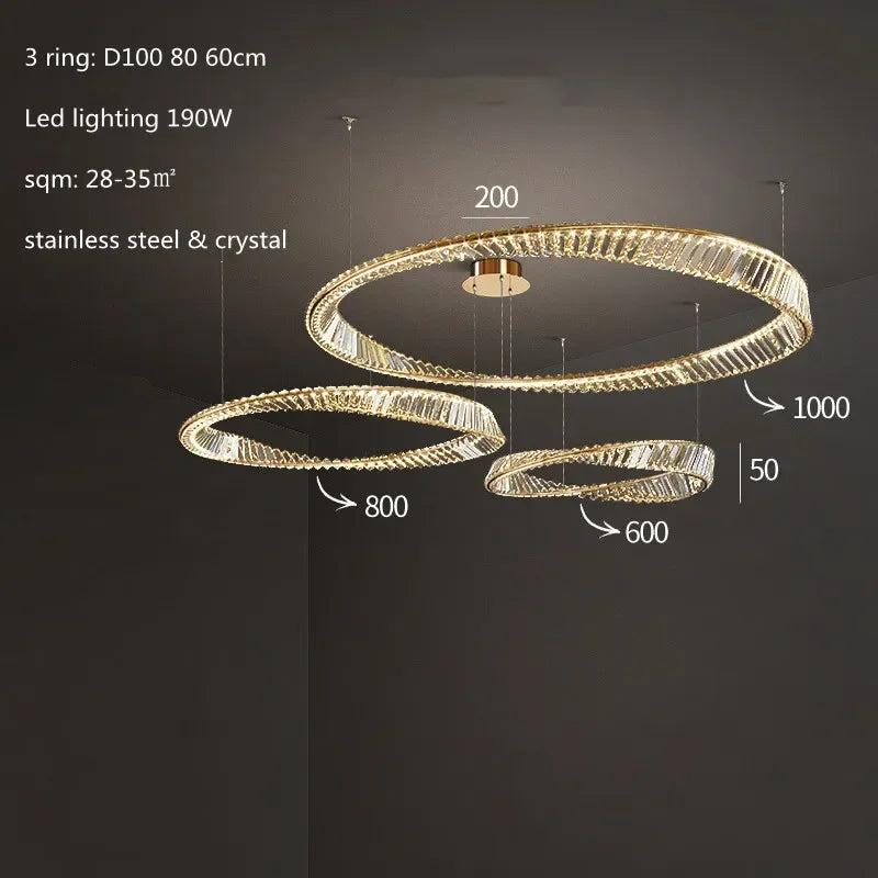 Luxury Gold Crystal Pendant Lights Dimmable LED Modern Living Room Fixture