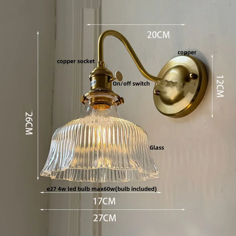 Amber Glass Wall Sconce Vintage Loft LED Vanity Light Fixture