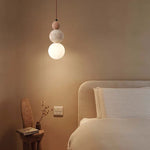 White Glass LED Wood Ball Pendant Light Fixture for Bedroom Living Room