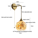Amber Glass LED Wall Sconce with Pull Chain Switch for Bedroom and Bathroom