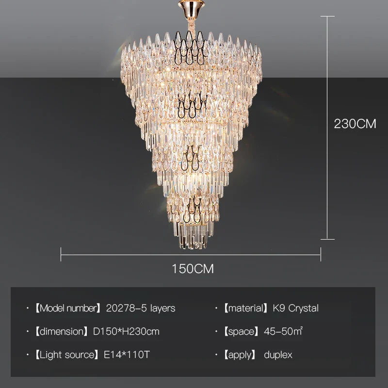 Crystal LED Chandelier | Long Stairway Villa Light | Modern Luxury Post Lamp