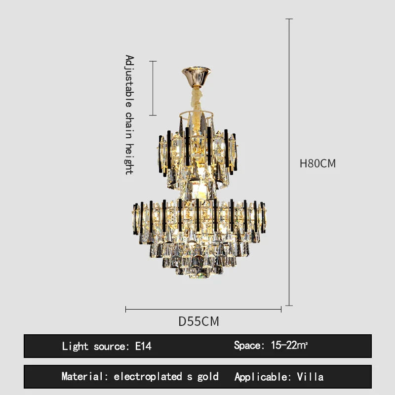 Crystal Loft Chandelier: Modern Luxury Pendant Light for Living Room or Hotel Lobby