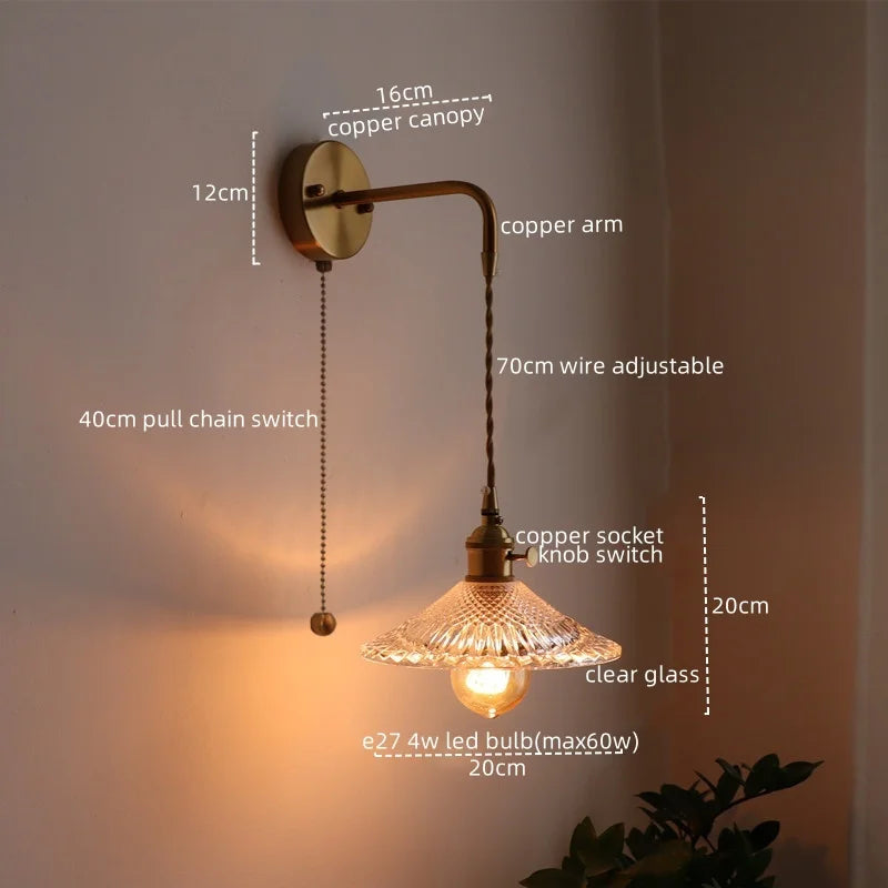 Nordic LED Glass Copper Wall Sconce Modern Living Room Bedroom Light