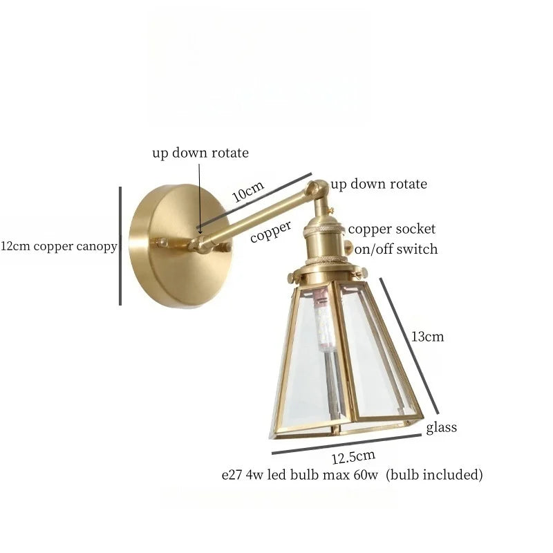 Glass LED Wall Lamps Pull Chain for Bedroom & Living Room