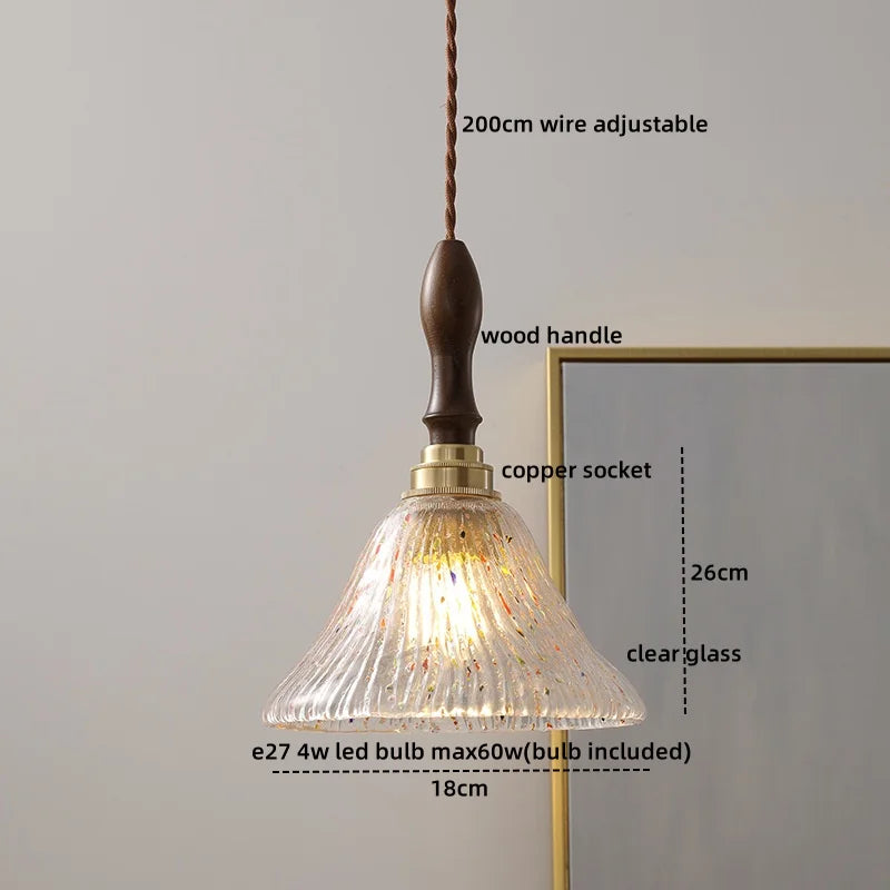 Wood Copper LED Pendant Light - Nordic Hanging Lamp for Bedroom Dining Hallway