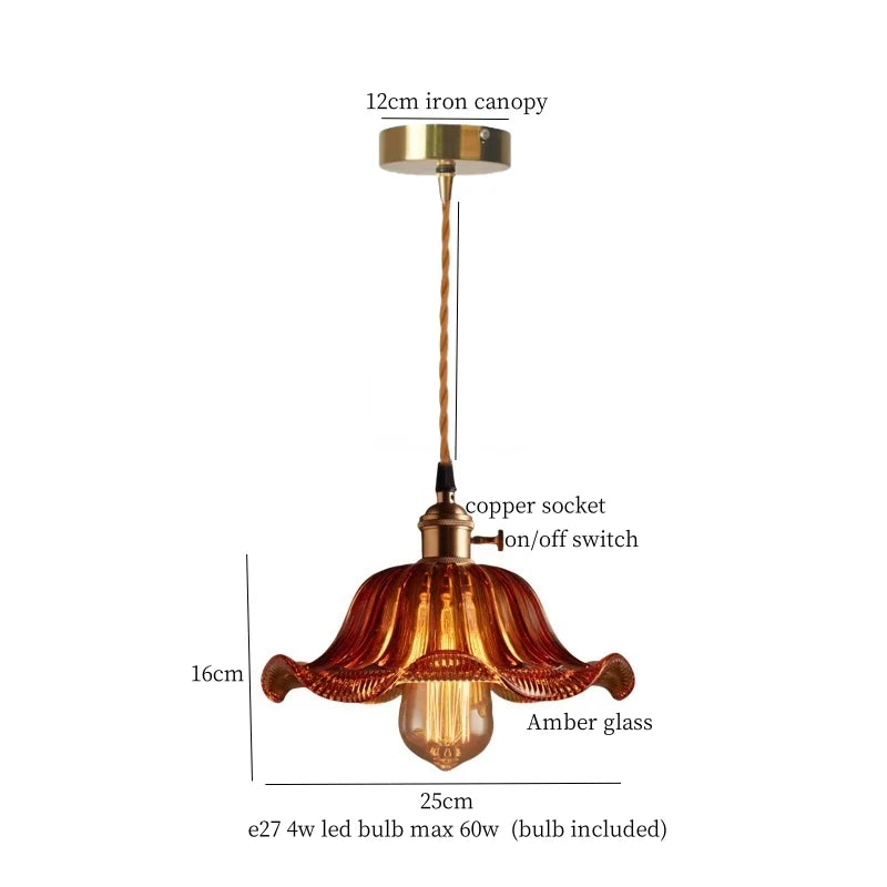 Wood Glass LED Pendant Lamps | French Vintage Hanging Light