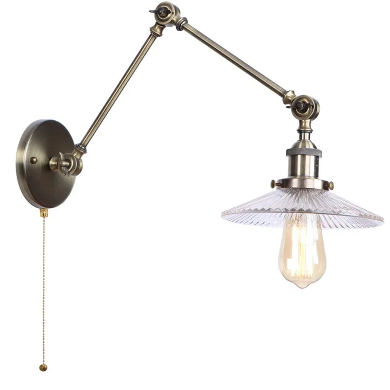 Vintage Clear Glass LED Wall Lamp, Industrial Pull Chain Switch, Adjustable Light Fixtures
