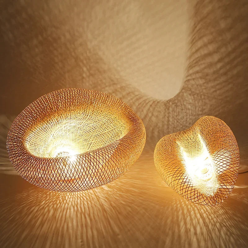 Bamboo Wave Pendant Lights - Handmade Rattan Shade for Indoor House Lighting