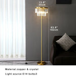 All Brass Crystal Floor Lamp Gold Luxury Decor Living Room Lighting
