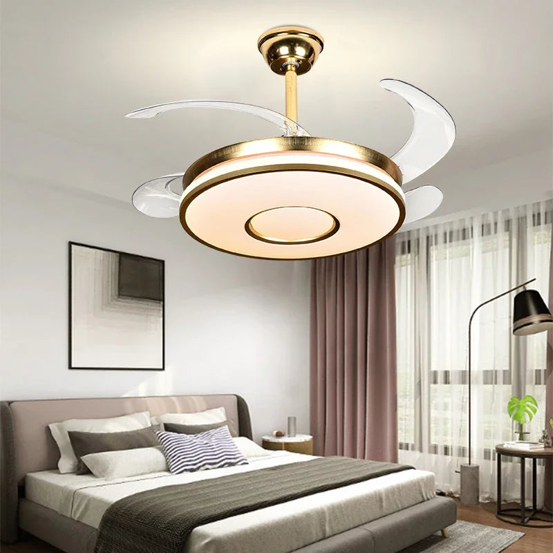 Invisible Gold Ceiling Fan with LED Light and Retractable Blades