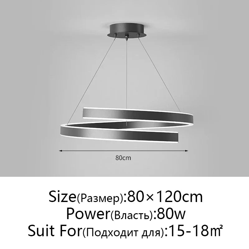Round Spiral Chandelier in Black/White For Living Dining Kitchen Room Lighting Fixtures