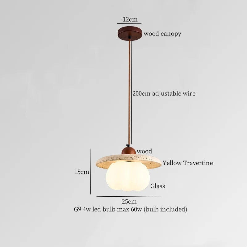 Yellow Travertine Stone LED Pendant Light for Bedside Living Room Decor