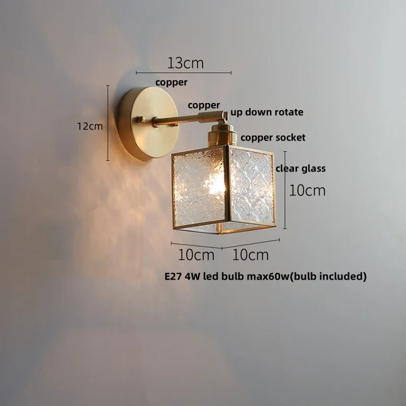 Glass LED Wall Light with Pull Chain Switch, Rotating Japanese Style Bedside Lamp