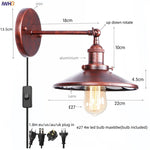 Vintage LED Pull Chain Wall Lights, Industrial Retro Iron Aisle Bedside Lamp