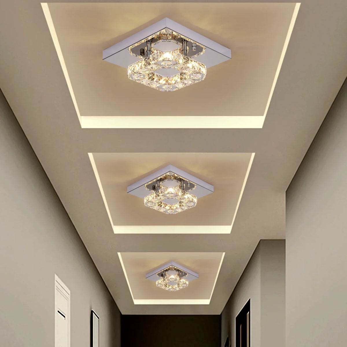 Crystal LED Square Chandelier Ceiling Lamp for Bedroom Living Room Home Decor
