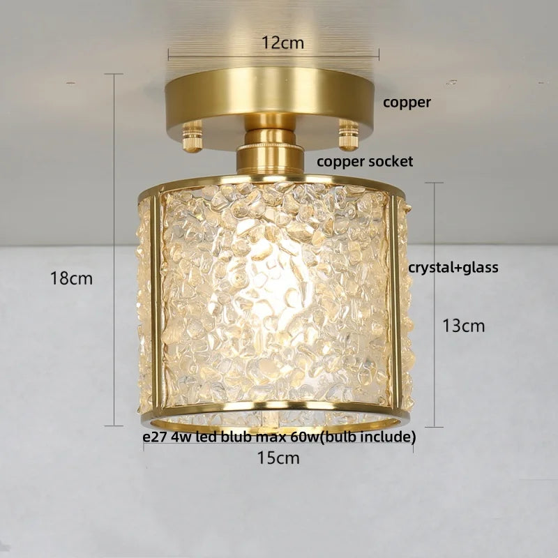 Copper Canopy LED Ceiling Light Glass Crystal Nordic Modern Decor for Home