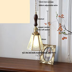 Walnut Wood & Copper Glass Pendant Light Fixture, LED Dining Room Luminaire