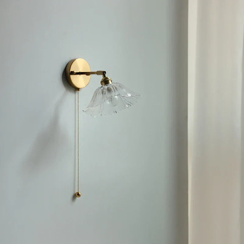 Glass Bedside Sconce: Modern Nordic LED Wall Light with Pull Chain Switch
