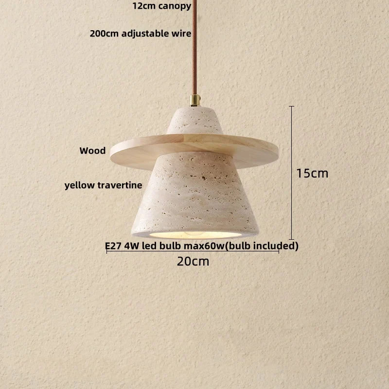 Yellow Travertine Wood LED Pendant Lamp - Nordic Modern Living Dining Room Light