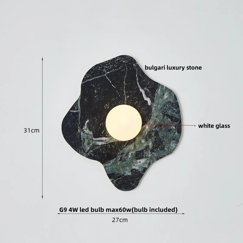 Green Marble Stone LED Wall Sconce Lighting for Bedroom and Hallway