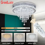 Crystal LED Ceiling Chandelier: Remote Dimming Round Lamp for Luxury Home Decor