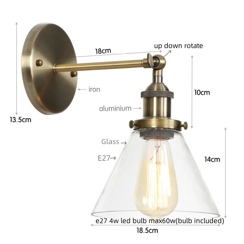 Vintage Industrial LED Wall Sconce Clear Glass Bathroom Lamp