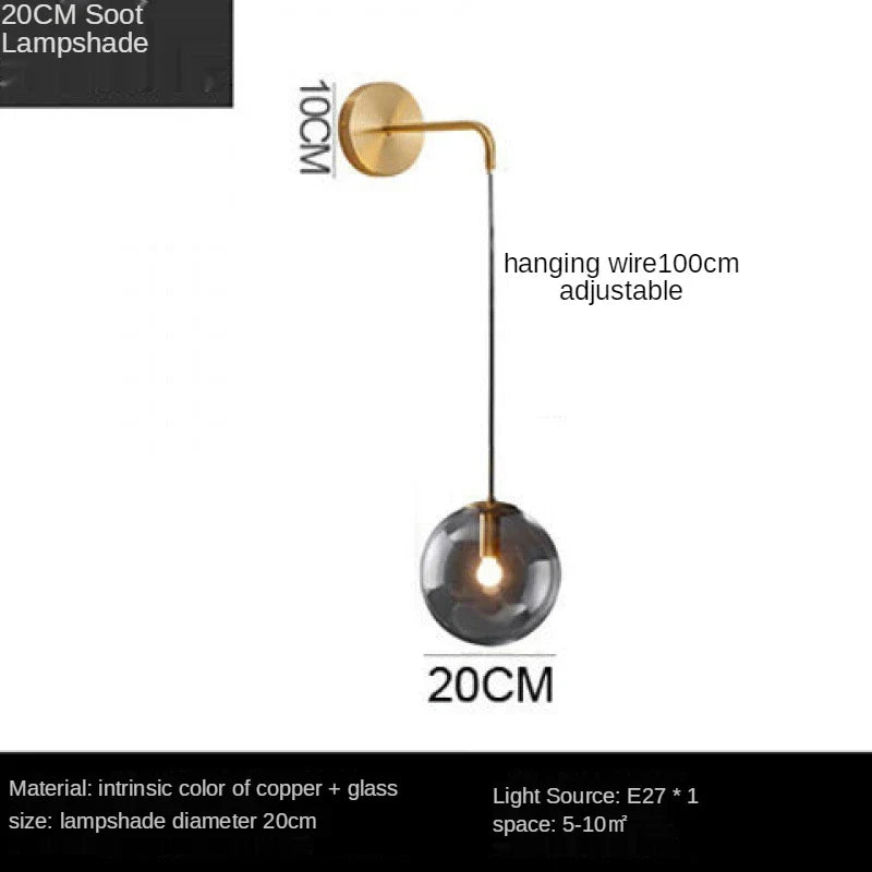 Nordic Brass Glass Wall Sconce: Elegant Living Room Bedside Lighting