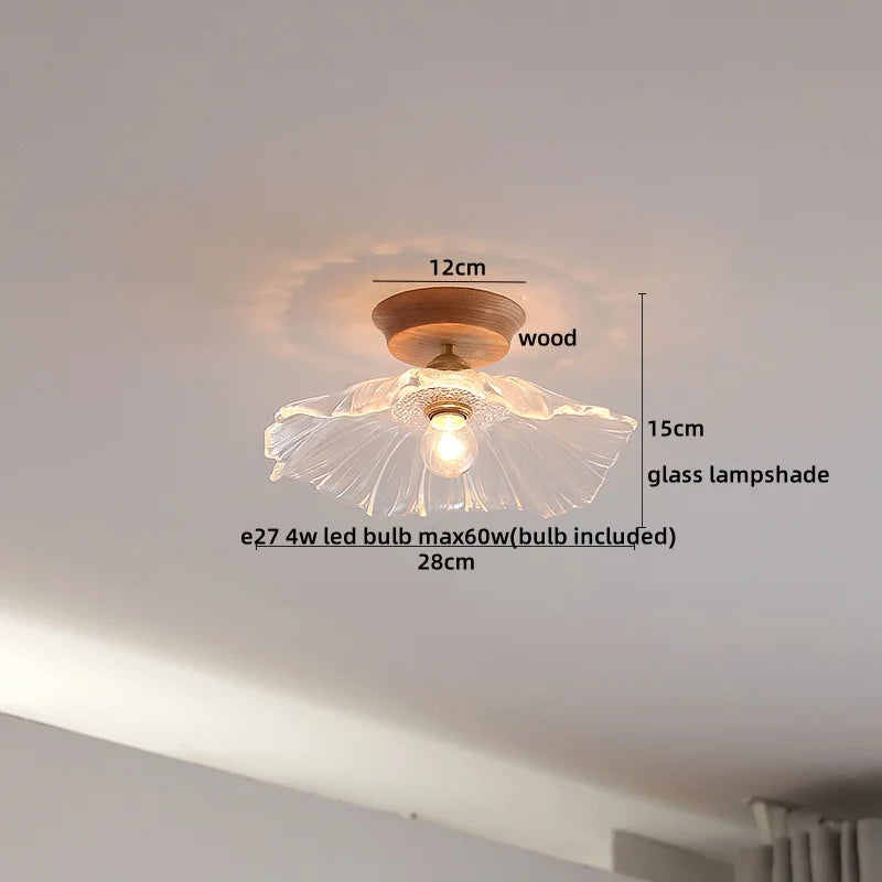 Wood Glass LED Ceiling Lamp Modern Plafondlamp for Home Restaurant Living Room