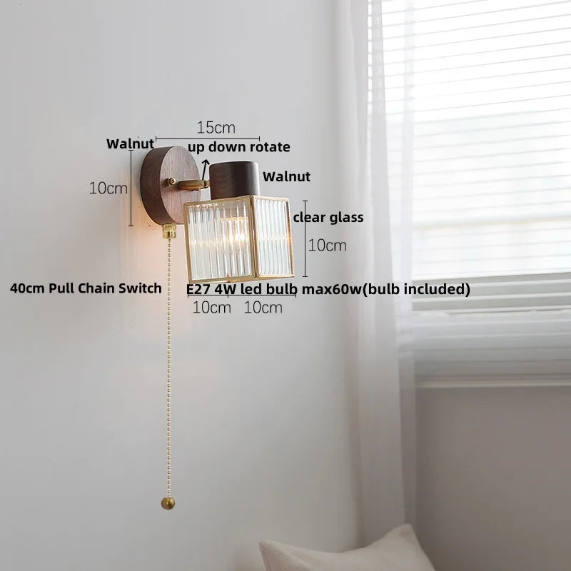 Walnut Wood LED Wall Sconce Ceramic Rotate Modern Bathroom Mirror Light