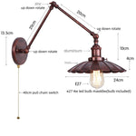 Afralia™ Gold LED Industrial Wall Lamp with Pull Chain Switch