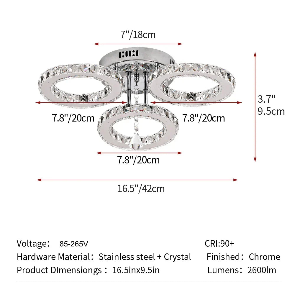 Crystal LED Rings Ceiling Chandelier Dimmable Luminaire