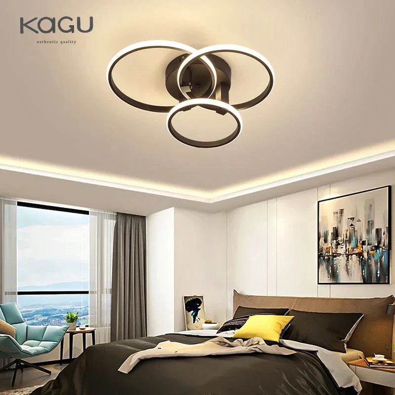Modern LED Ceiling Chandelier in Gold & Black for Living Room, Bedroom, Study - Dimmable Indoor Lighting