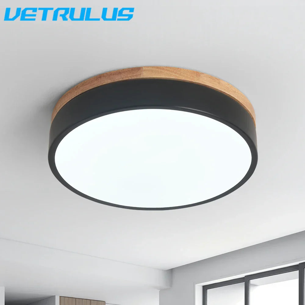 Modern Wood LED Ceiling Lamp 30W Minimalist Chandelier Dining Room Bedroom Light