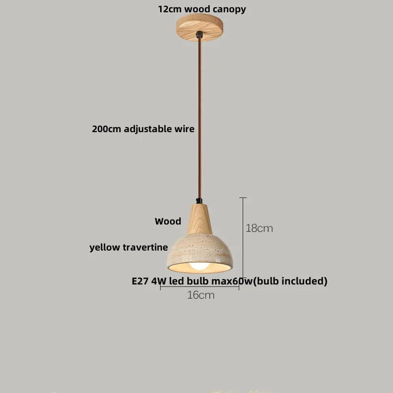 Yellow Travertine Stone LED Pendant Lamp - Nordic Modern Design