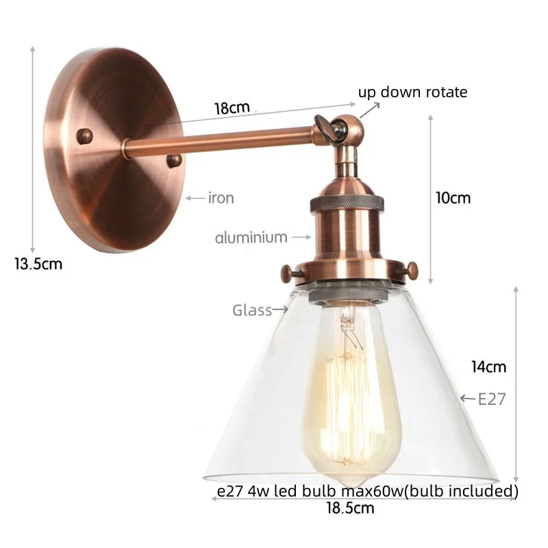 Loft LED Wall Lamp Vintage Pull Chain Switch Iron Bathroom Light