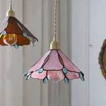 Pink Glass LED Pendant Light Fixture Vintage Style Loft Kitchen Hanging Lamps