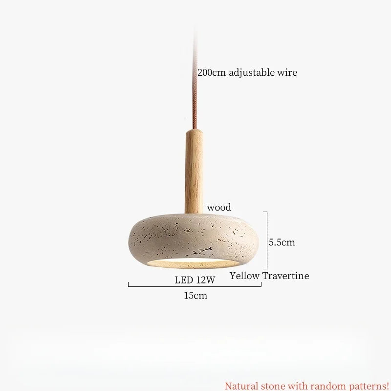 Afralia™ Yellow Travertine Spherical Stone LED Pendant Lamp for Bedside Living Room