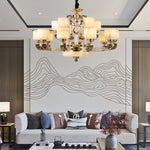 Luxury Chinese Style Copper Jade Living Room Chandelier